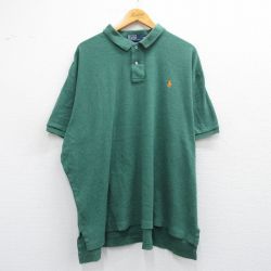 XL★古着 ラルフローレン Ralph Lauren 半袖 ブランド ポロ シャツ メンズ 90年代 90s ワンポイントロゴ 大きいサイズ コットン 緑 グリーン 霜降り 25apr26 中古 トップス
