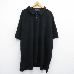 XL★古着 ラルフローレン Ralph Lauren 半袖 ブランド ポロ シャツ メンズ 90年代 90s ワンポイントロゴ 鹿の子 大きいサイズ コットン 黒 ブラック 【spe】 25apr26 中古 トップス