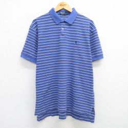 XL★古着 ラルフローレン Ralph Lauren 半袖 ブランド ポロ シャツ メンズ 90年代 90s ワンポイントロゴ 大きいサイズ コットン 薄紺他 ネイビー ボーダー 25apr28 中古 トップス