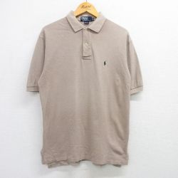 XL★古着 ラルフローレン Ralph Lauren 半袖 ブランド ポロ シャツ メンズ 90年代 90s ワンポイントロゴ 鹿の子 コットン USA製 ベージュ カーキ 【spe】 25apr28 中古 トップス