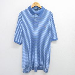 XL★古着 ラルフローレン Ralph Lauren 半袖 ブランド ポロ シャツ メンズ 90年代 90s ワンポイントロゴ ロング丈 コットン 薄紺他 ネイビー 25apr28 中古 トップス
