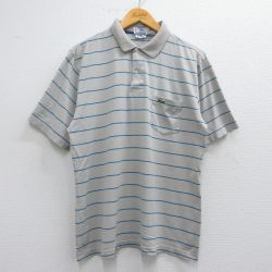 L★古着 ラコステ LACOSTE IZOD 半袖 ブランド ポロ シャツ メンズ 90年代 90s ワンポイントロゴ コットン グレー他 ボーダー 25may16 中古 トップス