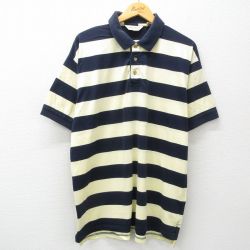 XL★古着 エディーバウアー 半袖 ブランド ポロ シャツ メンズ 00年代 00s 大きいサイズ コットン 薄黄他 イエロー ボーダー 25may16 中古 トップス