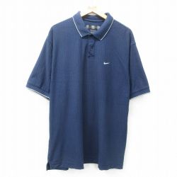 XL★古着 ナイキ NIKE 半袖 ブランド ポロ シャツ メンズ 00年代 00s ゴルフ ワンポイントロゴ ロング丈 大きいサイズ 紺他 ネイビー 25may16 中古 トップス