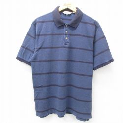L★古着 エディーバウアー 半袖 ブランド ポロ シャツ メンズ 00年代 00s コットン 紺他 ネイビー ボーダー 25may16 中古 トップス