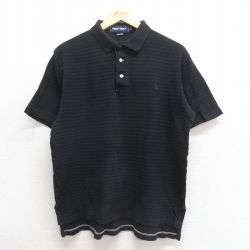 XL★古着 ラルフローレン Ralph Lauren ポロゴルフ 半袖 ブランド ポロ シャツ メンズ 90年代 90s ワンポイントロゴ コットン 黒他 ブラック ボーダー 25may27 中古 トップス