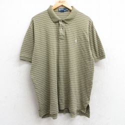 XL★古着 ラルフローレン Ralph Lauren 半袖 ブランド ポロ シャツ メンズ 90年代 90s ワンポイントロゴ 大きいサイズ コットン 濃ベージュ他 カーキ ボーダー 25may28 中古 トップス