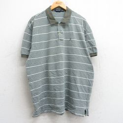XL★古着 ノーティカ NAUTICA 半袖 ブランド ポロ シャツ メンズ ワンポイントロゴ 大きいサイズ コットン 鹿の子 濃緑他 グリーン ボーダー 25may28 中古 トップス