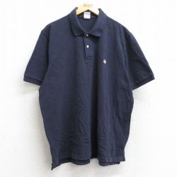 XL★古着 ブルックスブラザーズ BROOKS BROTHERS 半袖 ブランド ポロ シャツ メンズ ワンポイントロゴ 大きいサイズ コットン 鹿の子 濃紺 ネイビー 25may28 中古 トップス