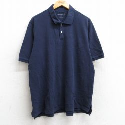 L★古着 エディーバウアー 半袖 ブランド ポロ シャツ メンズ コットン 鹿の子 紺 ネイビー 25may28 中古 トップス