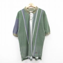 XL★古着 リーバイス Levis 半袖 ブランド ポロ シャツ メンズ 90年代 90s 鹿の子 大きいサイズ コットン 緑他 グリーン ストライプ 25jun02 中古 トップス