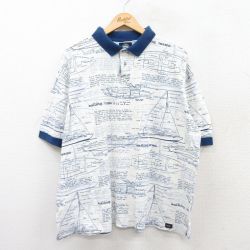 XL★古着 ドッカーズ 半袖 ブランド ポロ シャツ メンズ 90年代 90s ヨット 総柄 鹿の子 大きいサイズ コットン 白他 ホワイト 25jun02 中古 トップス