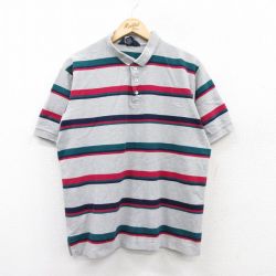 XL★古着 ランズエンド 半袖 ブランド ポロ シャツ メンズ 90年代 90s 鹿の子 大きいサイズ コットン USA製 グレー他 ボーダー 25jun02 中古 トップス