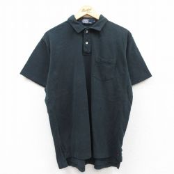 XL★古着 ラルフローレン Ralph Lauren 半袖 ブランド ポロ シャツ メンズ 90年代 90s ワンポイントロゴ 裾ロゴ 鹿の子 コットン 黒 ブラック 25jun02 中古 トップス