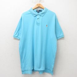 XL★古着 ラルフローレン Ralph Lauren 半袖 ブランド ポロ シャツ メンズ 90年代 90s ワンポイントロゴ 大きいサイズ コットン 水色 25jun04 中古 トップス