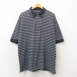 XL★古着 リーボック REEBOK 半袖 ブランド ポロ シャツ メンズ ワンポイントロゴ 鹿の子 大きいサイズ コットン 黒 ブラック ボーダー 25jun04 中古 トップス
