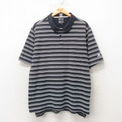 【50%OFF】XL★古着 アディダス adidas 半袖 ブランド ポロ シャツ メンズ ワンポイントロゴ 大きいサイズ 黒 ブラック ボーダー 25jun04 中古 トップス