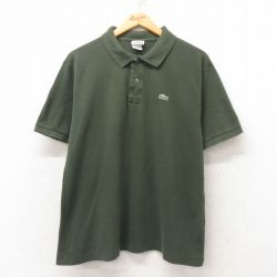 XL★古着 ラコステ LACOSTE 半袖 ブランド ポロ シャツ メンズ ワンポイントロゴ 鹿の子 コットン 緑 グリーン 25jun04 中古 トップス