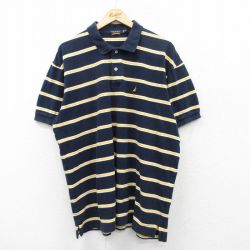 XL★古着 ノーティカ NAUTICA 半袖 ブランド ポロ シャツ メンズ ワンポイントロゴ 鹿の子 大きいサイズ コットン 紺他 ネイビー ボーダー 25jun05 中古 トップス
