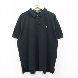 XL★古着 ラルフローレン Ralph Lauren 半袖 ブランド ポロ シャツ メンズ 90年代 90s ワンポイントロゴ 鹿の子 大きいサイズ コットン 黒 ブラック 25jun05 中古 トップス