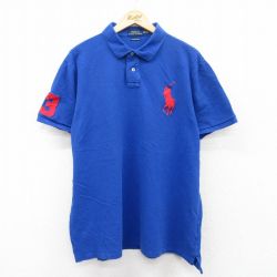 XL★古着 ラルフローレン Ralph Lauren 半袖 ブランド ポロ シャツ メンズ ビッグポニー 鹿の子 大きいサイズ コットン 青 ブルー 25jun05 中古 トップス