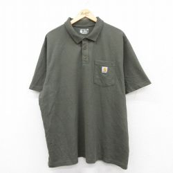XL★古着 カーハート Carhartt 半袖 ブランド ポロ シャツ メンズ ワンポイントロゴ 大きいサイズ 濃緑 グリーン 25jun05 中古 トップス