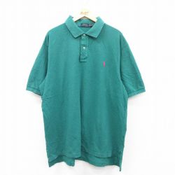 XL★古着 ラルフローレン Ralph Lauren 半袖 ブランド ポロ シャツ メンズ 90年代 90s ワンポイントロゴ 大きいサイズ コットン 緑 グリーン 25jun05 中古 トップス