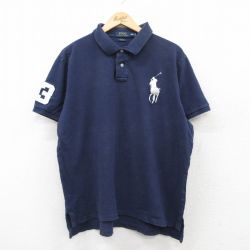 XL★古着 ラルフローレン Ralph Lauren 半袖 ブランド ポロ シャツ メンズ ビッグポニー 鹿の子 大きいサイズ コットン 紺 ネイビー 25jun05 中古 トップス