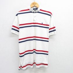 XL★古着 ラルフローレン Ralph Lauren 半袖 ブランド ポロ シャツ メンズ 90年代 90s ワンポイントロゴ 大きいサイズ コットン USA製 白他 ホワイト ボーダー 25jun06 中古 トップス