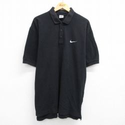 【20%OFF】XL★古着 ナイキ NIKE 半袖 ブランド ポロ シャツ メンズ 00年代 00s ワンポイントロゴ 鹿の子 大きいサイズ ロング丈 コットン 黒 ブラック 25jun06 中古 トップス