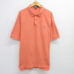 XL★古着 ラルフローレン Ralph Lauren 半袖 ブランド ポロ シャツ メンズ 90年代 90s ワンポイントロゴ 鹿の子 大きいサイズ コットン オレンジ 霜降り 25jun06 中古 トップス