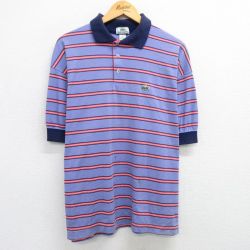 XL★古着 ラコステ LACOSTE 半袖 ブランド ポロ シャツ メンズ 90年代 90s ワンポイントロゴ 大きいサイズ コットン USA製 薄紺他 ネイビー ボーダー 25jun06 中古 トップス