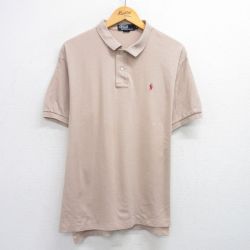 XL★古着 半袖 ラルフローレン Ralph Lauren ブランド ポロ シャツ メンズ 90年代 90s ワンポイントロゴ 大きいサイズ コットン USA製 ベージュ カーキ 25jun06 中古 トップス