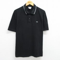 XL★古着 ラコステ LACOSTE 半袖 ブランド ポロ シャツ メンズ ワンポイントロゴ 鹿の子 大きいサイズ コットン 黒他 ブラック 25jun06 中古 トップス