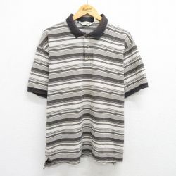 【20%OFF】XL★古着 エディーバウアー 半袖 ブランド ポロ シャツ メンズ 00年代 00s 鹿の子 大きいサイズ コットン ベージュ系他 カーキ ボーダー 【spe】 25jun06 中古 トップス
