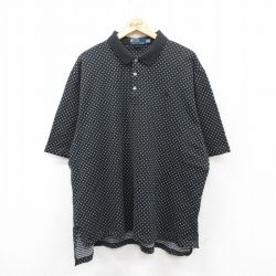 XL★古着 ラルフローレン Ralph Lauren 半袖 ブランド ポロ シャツ メンズ 90年代 90s ワンポイントロゴ 総柄 大きいサイズ コットン 黒他 ブラック 25jun17 中古 トップス
