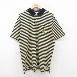 XL★古着 ラルフローレン Ralph Lauren 半袖 ブランド ポロ シャツ メンズ 90年代 90s ワンポイントロゴ 鹿の子 大きいサイズ コットン 薄黄他 イエロー ボーダー 25jun17 中古 トップス