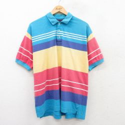 【20%OFF】XL★古着 ドッカーズ 半袖 ブランド ポロ シャツ メンズ 90年代 90s 大きいサイズ コットン 薄紺他 ネイビー ボーダー 25jun17 中古 トップス