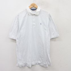 XL★古着 ラルフローレン Ralph Lauren ポロゴルフ 半袖 ブランド ポロ シャツ メンズ 90年代 90s ワンポイントロゴ コットン 白他 ホワイト ボーダー 25jun17 中古 トップス