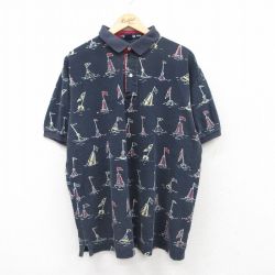 【20%OFF】XL★古着 ノーティカ NAUTICA 半袖 ブランド ポロ シャツ メンズ 90年代 90s ヨット 総柄 鹿の子 大きいサイズ コットン 紺他 ネイビー 25jun17 中古 トップス