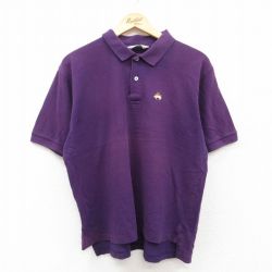 XL★古着 ブルックスブラザーズ BROOKS BROTHERS 半袖 ブランド ポロ シャツ メンズ 90年代 90s ワンポイントロゴ 鹿の子 コットン USA製 紫 パープル 【spe】 25jun17 中古 トップス