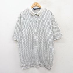 XL★古着 ラルフローレン Ralph Lauren ポロゴルフ 半袖 ブランド ポロ シャツ メンズ 90年代 90s ワンポイントロゴ 大きいサイズ コットン 白他 ホワイト ボーダー 25jun17 中古 トップス