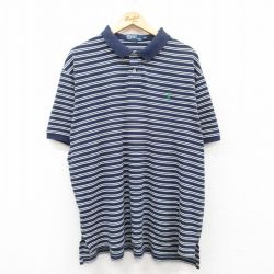 XL★古着 ラルフローレン Ralph Lauren 半袖 ブランド ポロ シャツ メンズ 90年代 90s ワンポイントロゴ 大きいサイズ コットン 紺他 ネイビー ボーダー 25jun17 中古 トップス