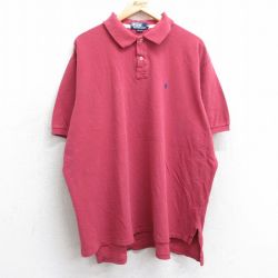 【20%OFF】XL★古着 ラルフローレン Ralph Lauren 半袖 ブランド ポロ シャツ メンズ 90年代 90s ワンポイントロゴ 鹿の子 大きいサイズ コットン USA製 エンジ系 25jun18 中古 トップス