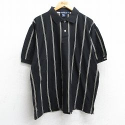 XL★古着 ノーティカ NAUTICA 半袖 ブランド ポロ シャツ メンズ 90年代 90s 大きいサイズ コットン 黒他 ブラック ストライプ 25jun18 中古 トップス