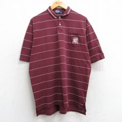 XL★古着 ラルフローレン Ralph Lauren 半袖 ブランド ポロ シャツ メンズ 90年代 90s ワンポイントロゴ 鹿の子 コットン USA製 エンジ他 ボーダー 【spe】 25jun18 中古 トップス