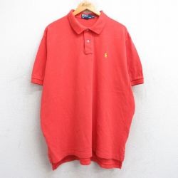 XL★古着 ラルフローレン Ralph Lauren 半袖 ブランド ポロ シャツ メンズ 90年代 90s ワンポイントロゴ 鹿の子 大きいサイズ コットン オレンジ 25jun18 中古 トップス