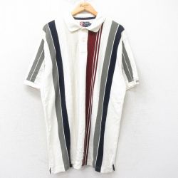 【50%OFF】XL★古着 ラルフローレン Ralph Lauren チャップス 半袖 ブランド ポロ シャツ メンズ 90年代 90s 鹿の子 ロング丈 コットン 白他 ホワイト ストライプ 25jun19 中古 トップス