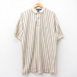 【20%OFF】XL★古着 ノーティカ NAUTICA 半袖 ブランド ポロ シャツ メンズ 90年代 90s ワンポイントロゴ 大きいサイズ ロング丈 コットン ベージュ他 カーキ ストライプ 25jun19 中古 トップス