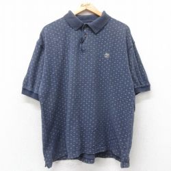 【50%OFF】XL★古着 ティンバーランド 半袖 ブランド ポロ シャツ メンズ 総柄 ワンポイントロゴ 鹿の子 コットン 紺 ネイビー 25jun19 中古 トップス